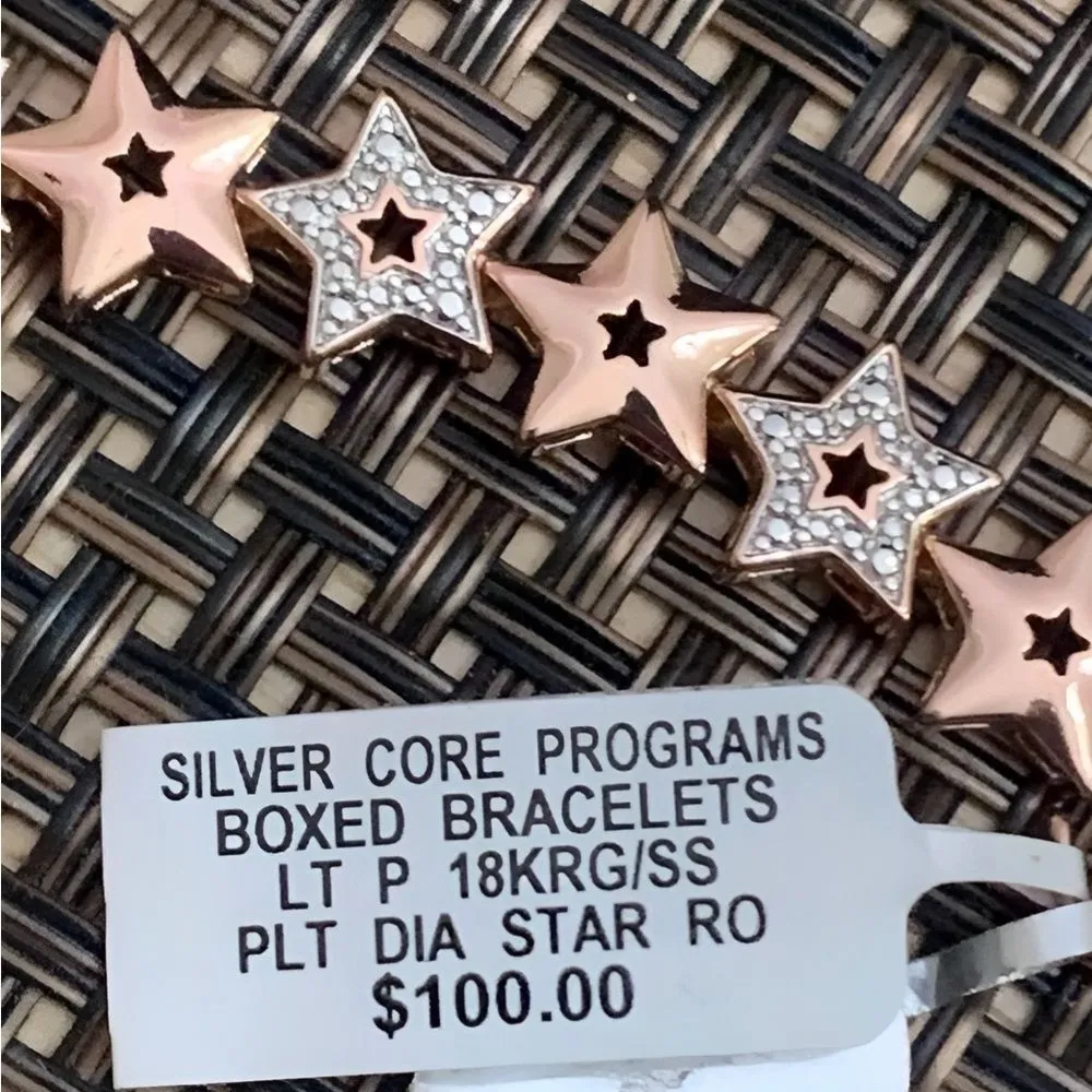 𝅺18K Rose Gold Sterling Silver Plated Diamond Star 8” Bracelet NWT! Retail $100 - Image 2