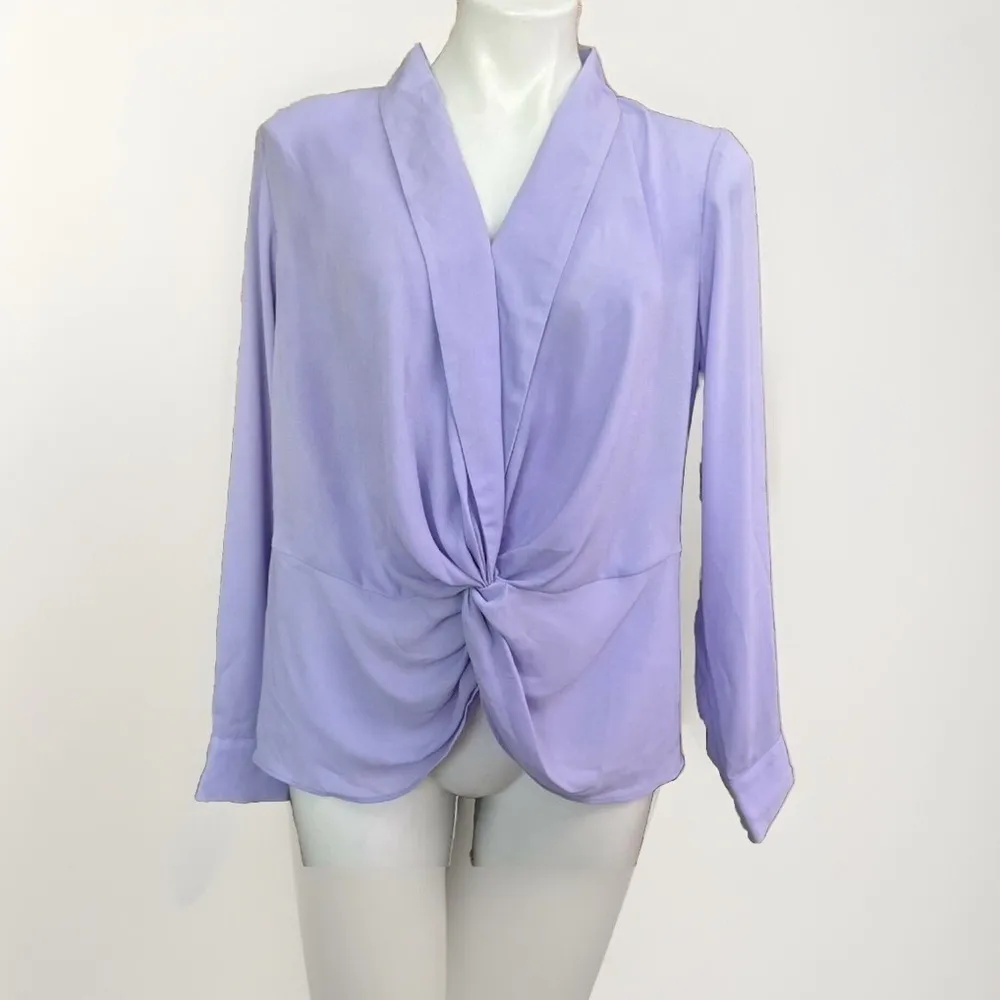 NWT International Concept Purple Long Sleeve Draped Open Front Blouse Top SMALL - Image 4