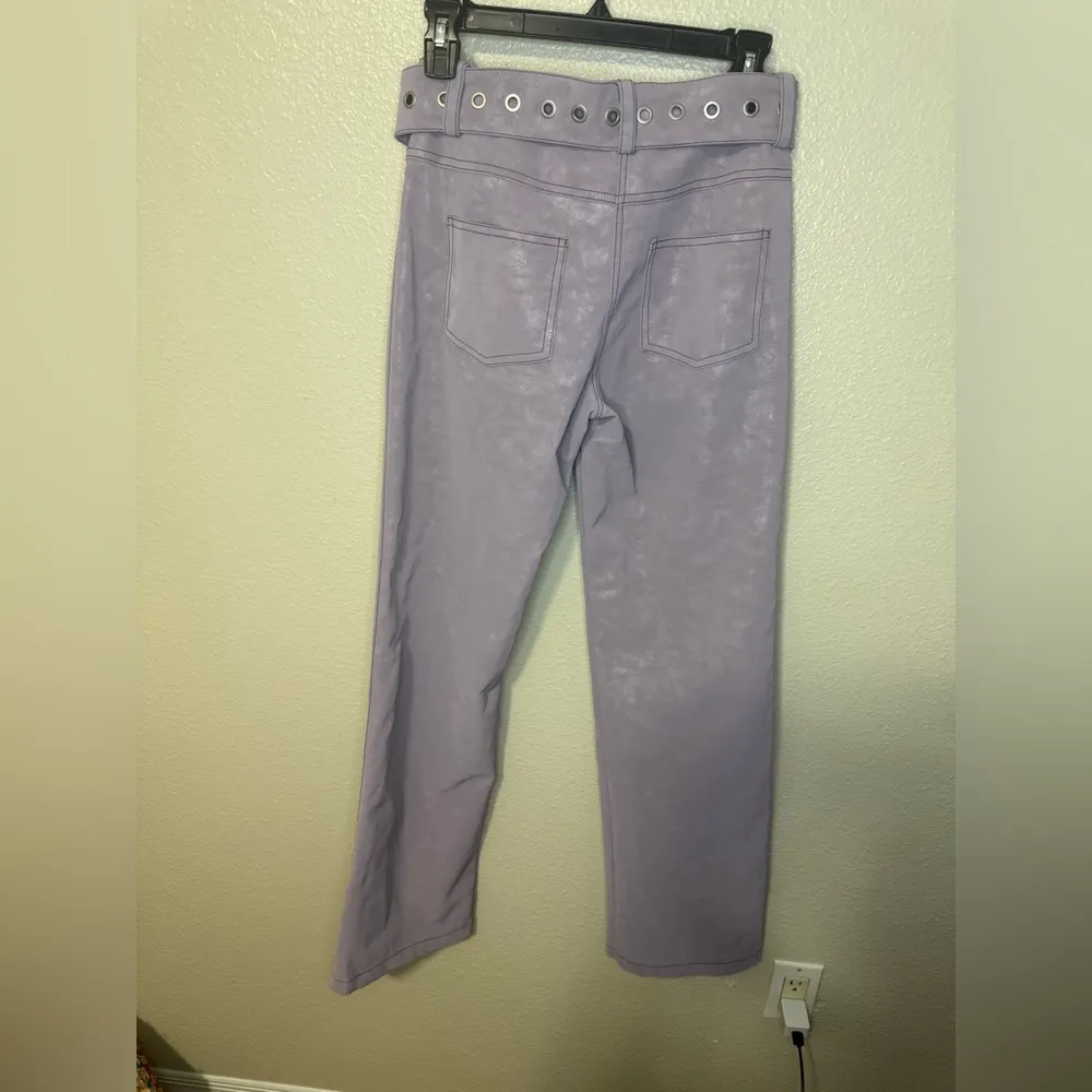 I am Gia y2k faux leather Lavender Wide-Leg Pants with Belt - Image 4