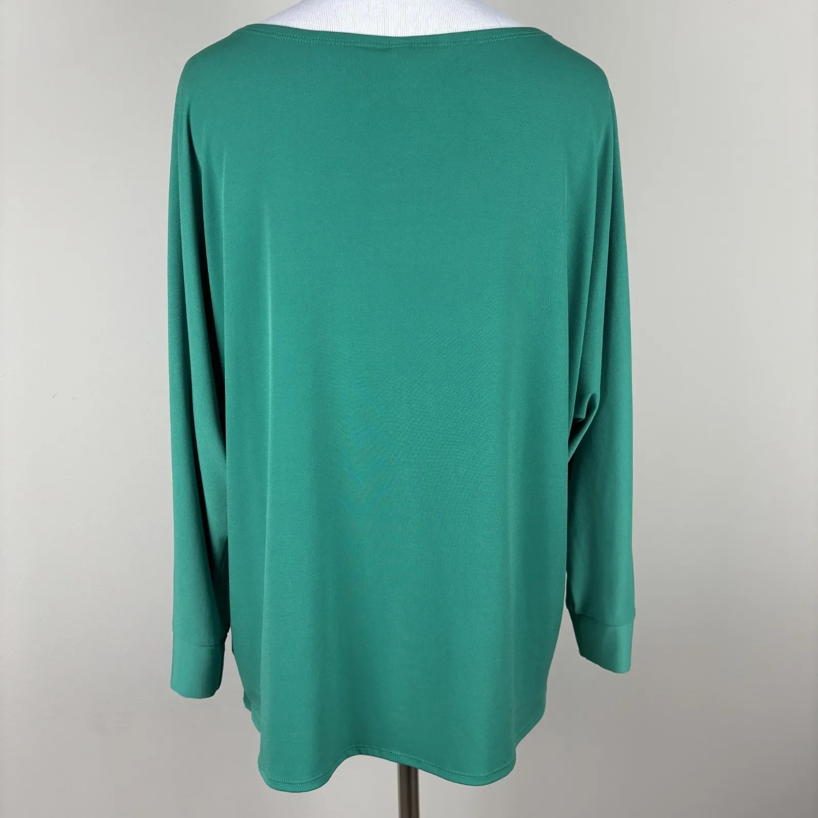 NY Collection Top XL Green Stretch Knit Button Up Dolman 3/4 Sleeve Tie Front - Image 7