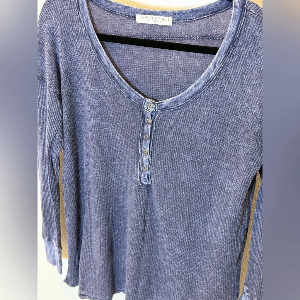 Project Social T Thermal Henley Long Sleeve Top – Women’s Small - Washed Blue - Image 9