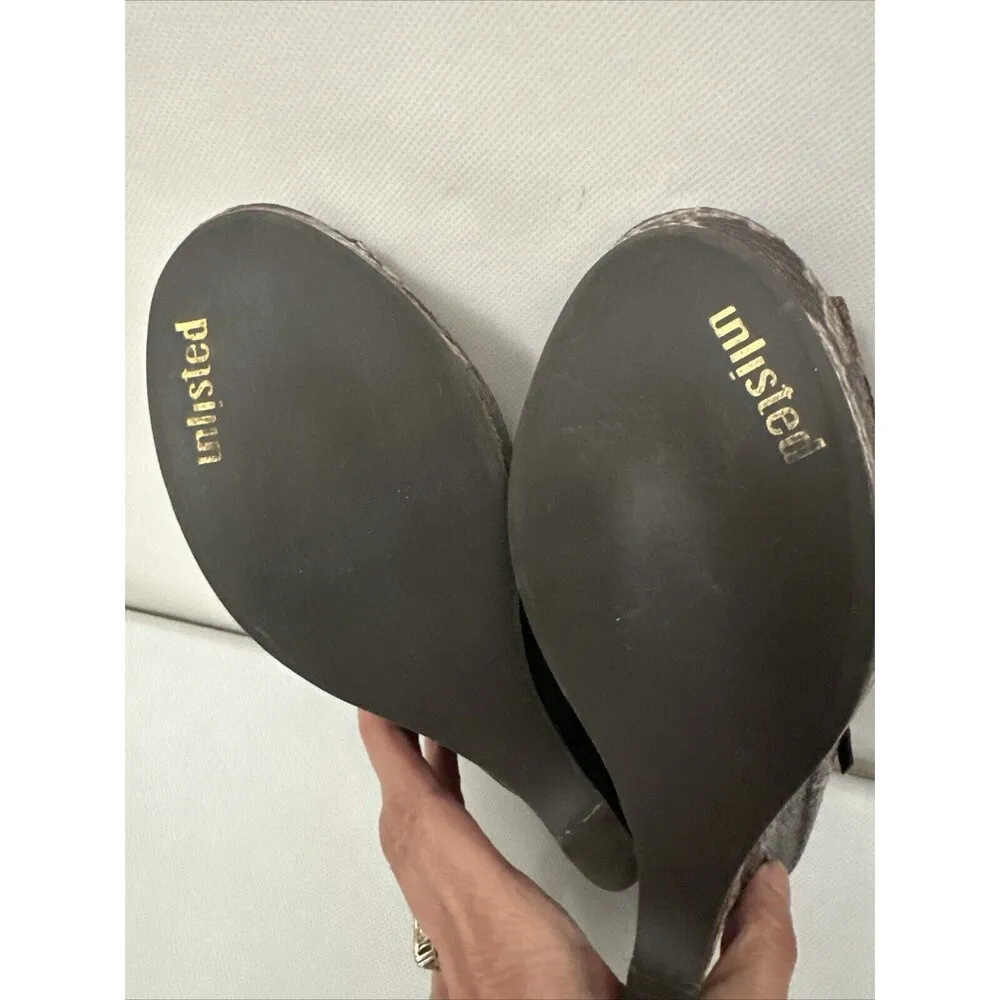 Unlisted Python Wedge Heels Brown Mary Jane Shoes Peep Toe Platform Pumps Y2K 7 - Image 9