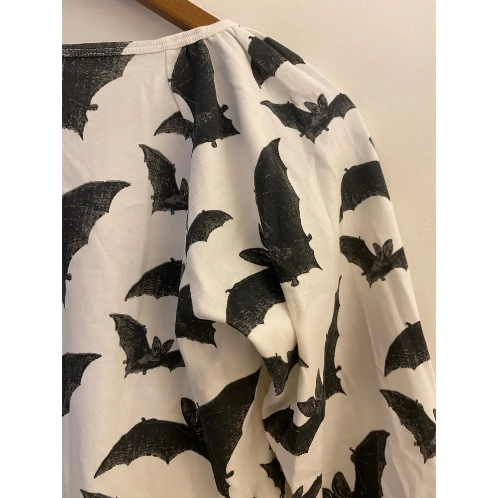 NWT Kate Quinn XS 100% Organic Cotton White Black Gray Long Sleeve Bat Halloween - Image 7