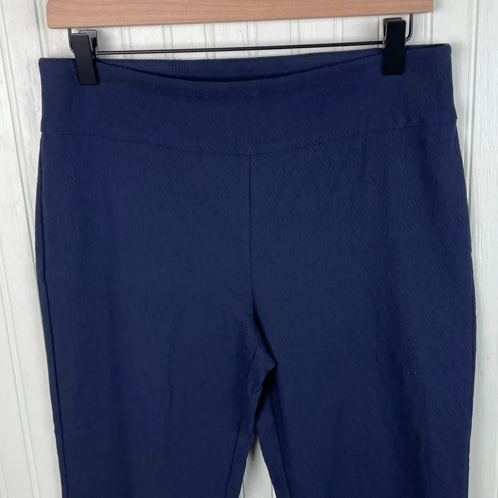 Cato Navy Blue Textured Pull On Pants Slim Leg Women's Size 10 Business Casual - Image 3