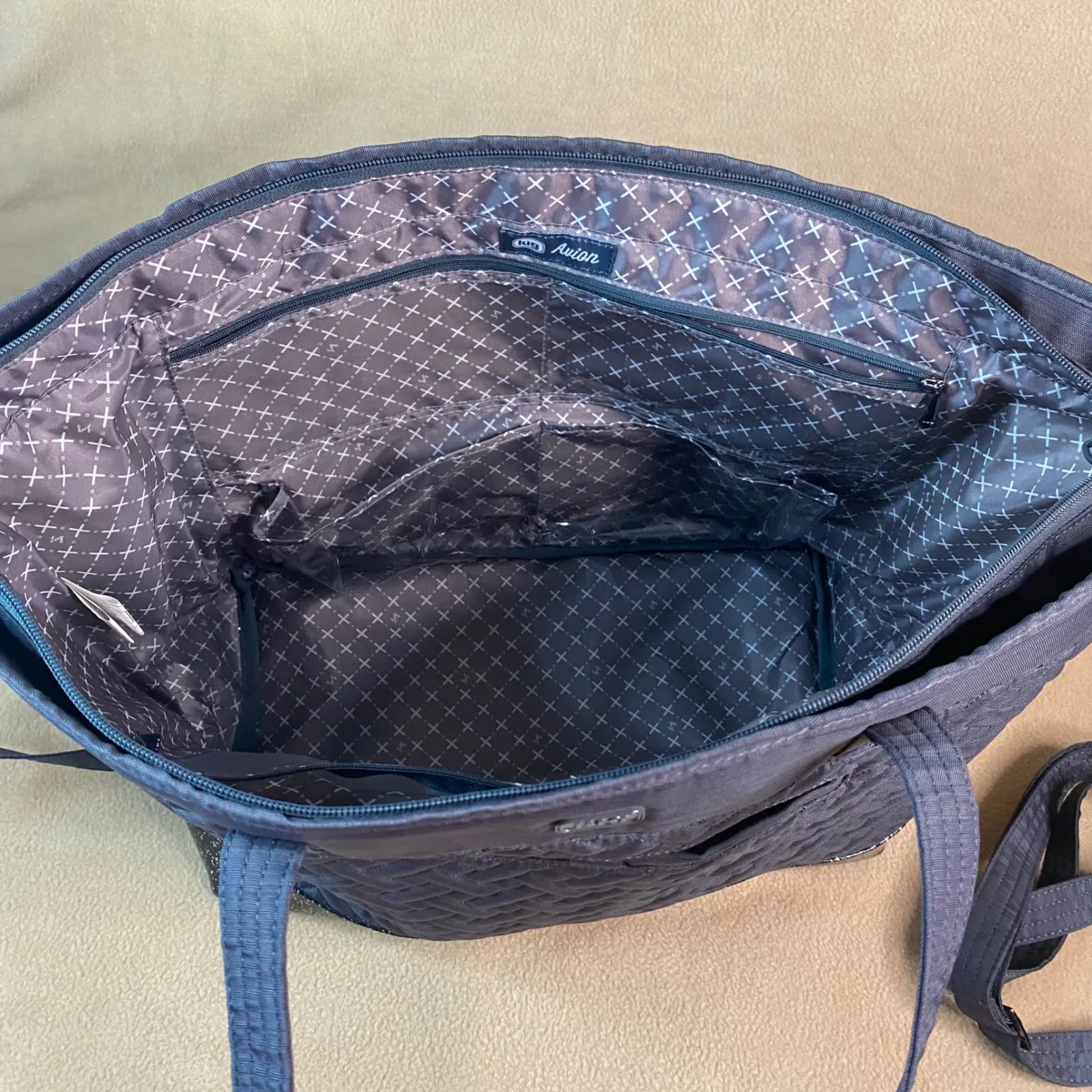 Lug Avion & Punter Quilted Tote Bag Set Sparkle Bottom Gray Travel Weekender EUC - Image 3