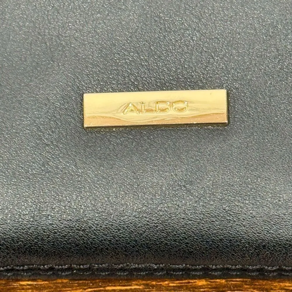 Aldo black leather suede gold metal strap Crossbody/shoulder/clutch purse 10x7” - Image 4