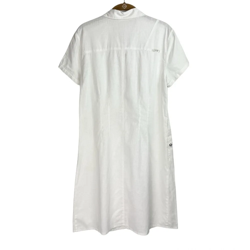 Lole Linen Cotton Blend Shirt Dress Sz 8 White Button Snap Boho Lagenlook - Image 2