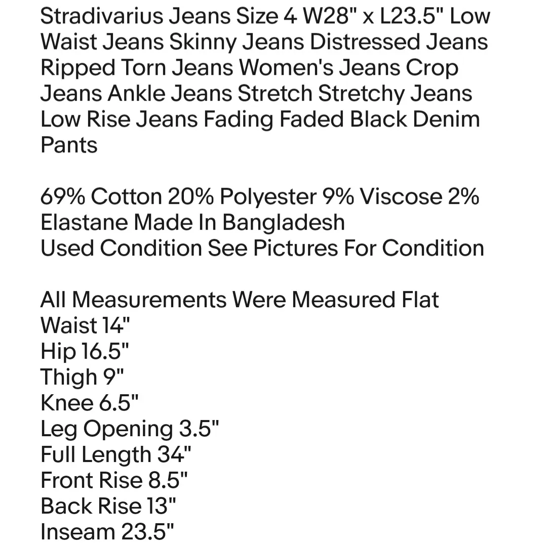 Stradivarius Jeans Size 4 W28" x L23.5" Low Waist Jeans Skinny Jeans Distressed Jeans - Image 2