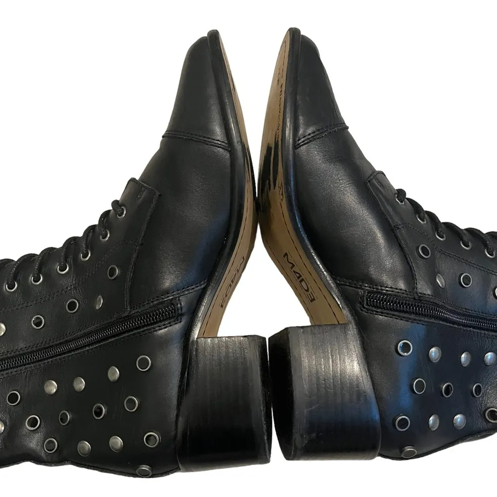 M4DE Black Leather Studded Mid Calf Boots, Sz 8 - Image 6