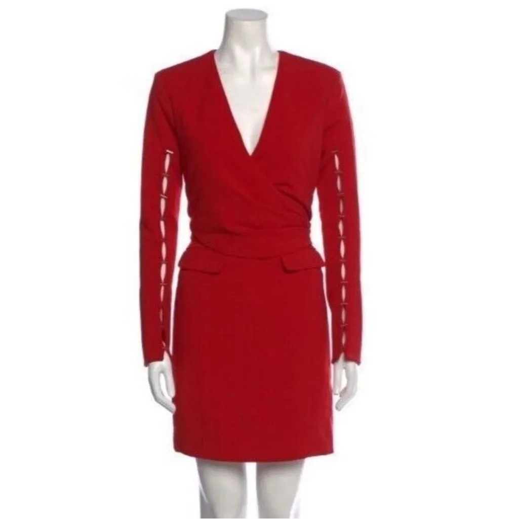 NWT $895 Jonathan Simkhai Red Wrap Metal Long Sleeve Sheath Dress Size 2 - Image 8