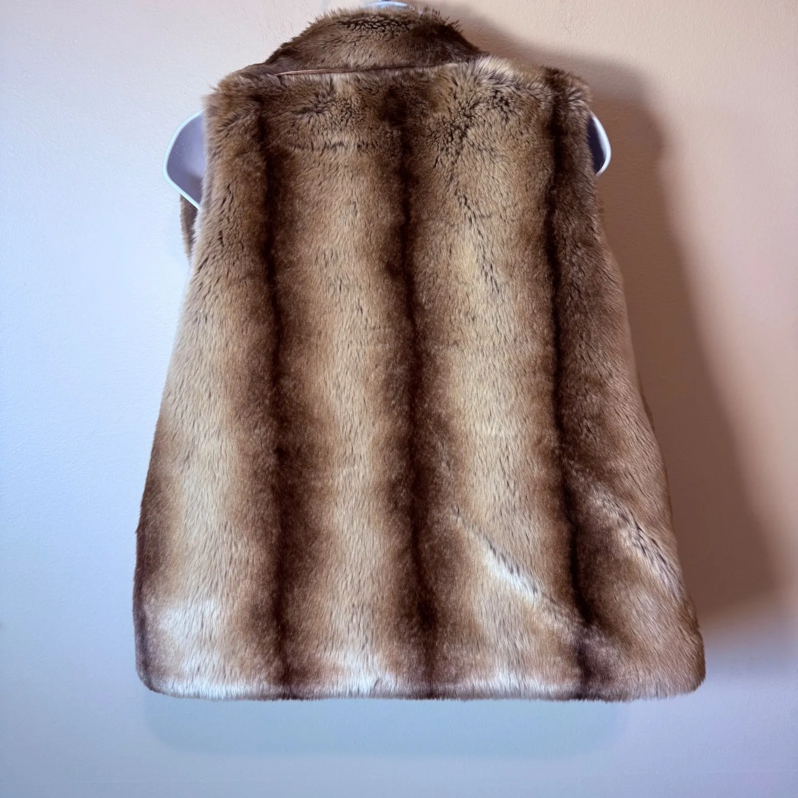Vintage M Jacobson Faux Fur Vest Brown Mink Look Shawl Collar Y2K Luxury Vegsn Size M - Image 10