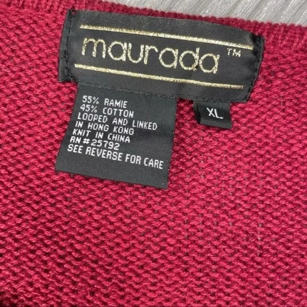 maurada vintage long sleeve sweater beaded chain fringe collar shirt size XL Red - Image 7