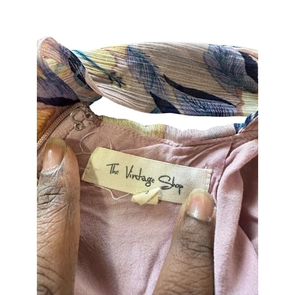 Floral Ruffle Multi Layer Tiered Dress Open Back & Tie Waist Coquette Fairy Sz S - Image 4