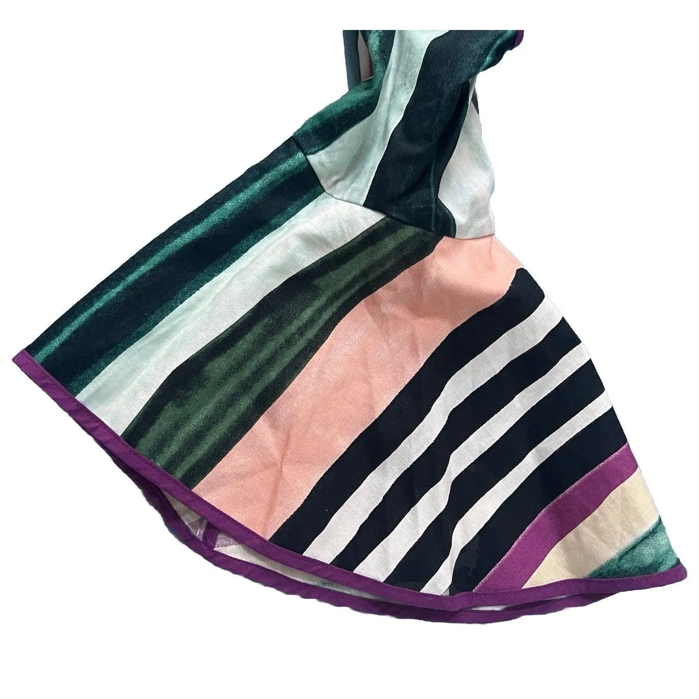 Cotton Linen Striped Dress Bold Funky 70s Flare Sleeve Tie Front Fit and Flare - Image 7