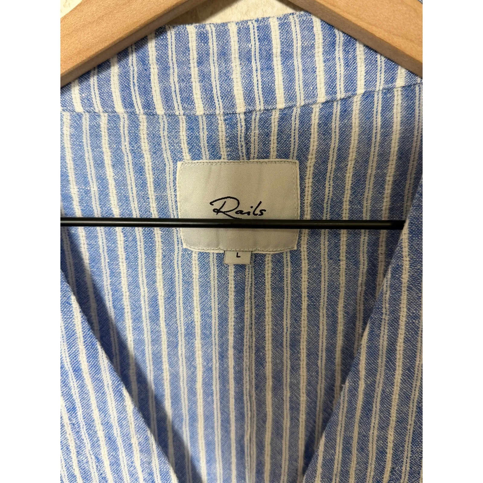 Rails Sloane Azure Stripe Tie Front Button Down‎ Blouse Top Linen Blend Coastal - Image 3