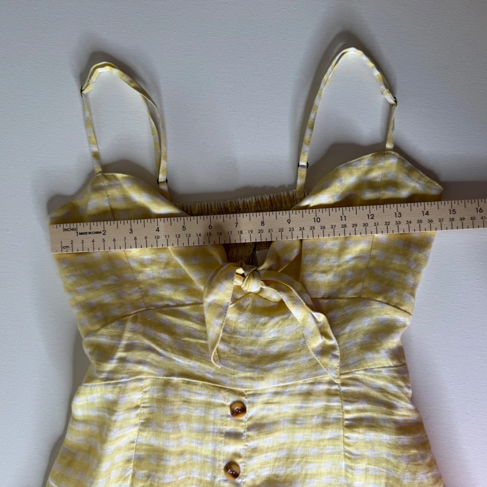NWT Faithfull the Brand Linen Rodeo Dress Sz 6 Gingham Kivotos Yellow Tie Front - Image 14