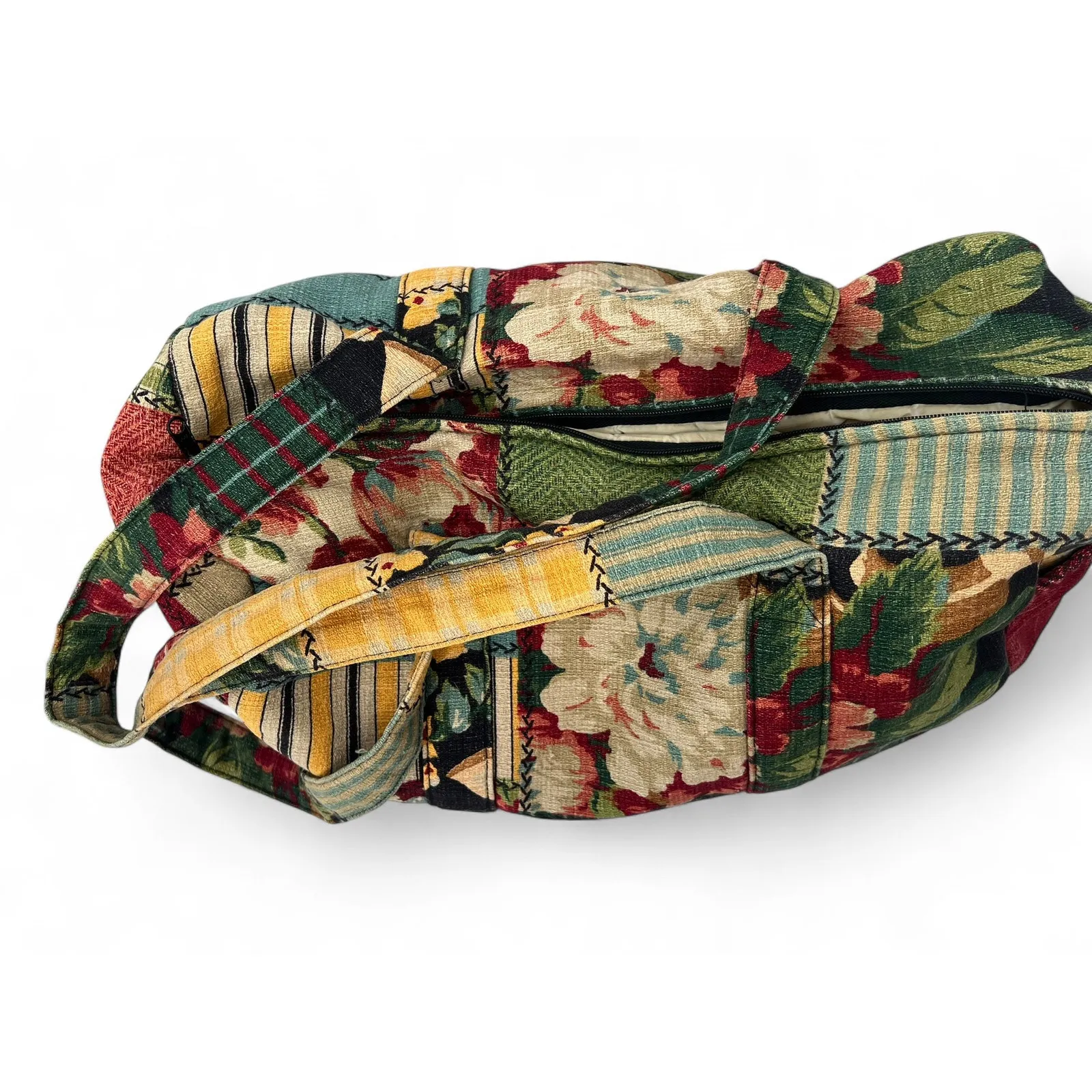 Vintage quilted floral patchwork duffel tote bag Gym Large Shoulder Top Handle - Image 5