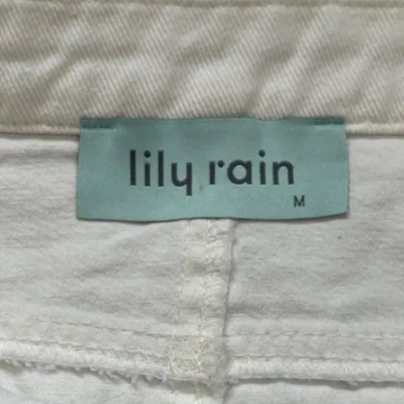 Lily Rain Women's White 100% Cotton Raw Asymmetrical Hem Jean Mini‎ Skirt Sz Med - Image 4