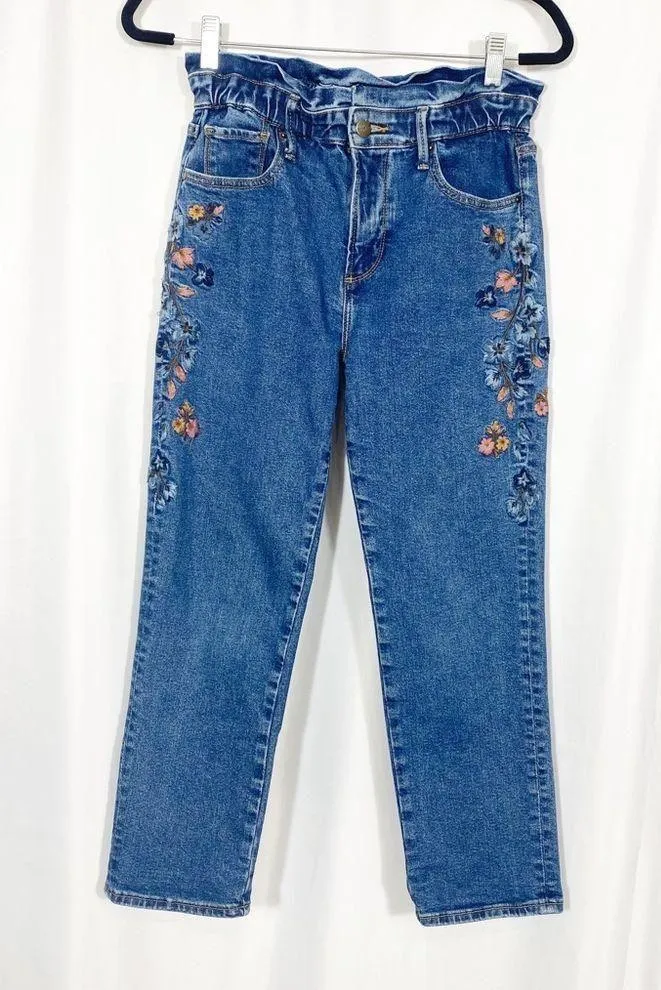 Driftwood Elon Tapered Skinny Paper Bag Waist Floral Embroidered Jeans Daylight - Image 4