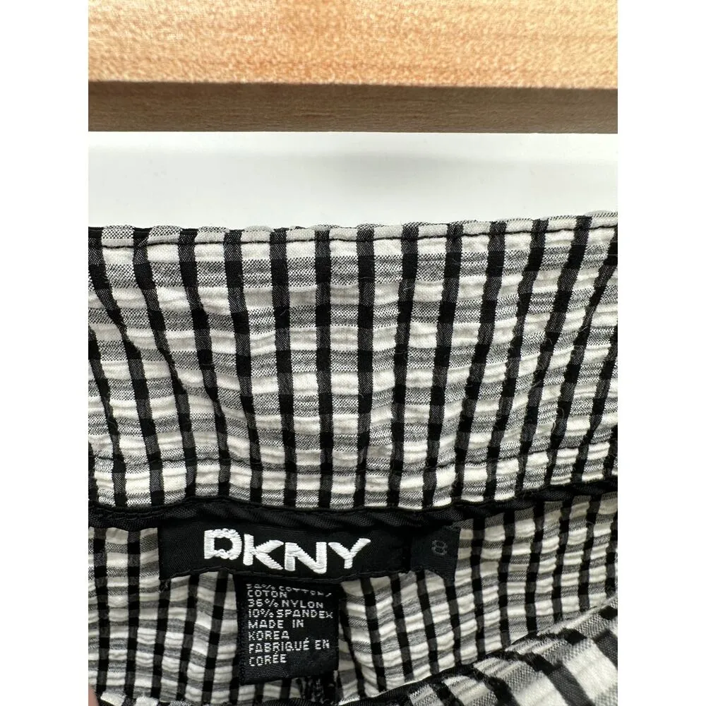 DKNY Pants 8 Black White Plaid Textured Cotton Side Zip Career Office Ankle Crop - Image 6