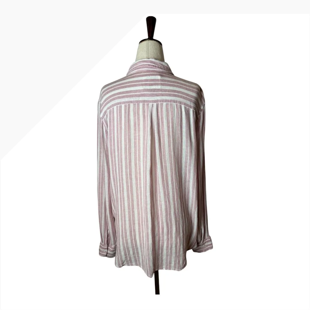 Rails Shirt Women Medium Pink White Charli Bordeaux Stripe Linen Button Down - Image 3