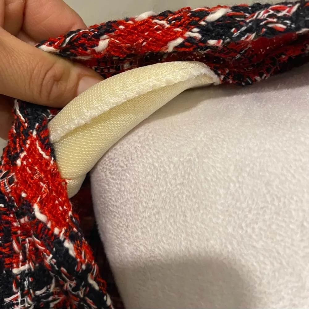 GLAMAKER‎ PLAID BACKLESS SPLIT SLEEVE TWEED BODYCON DRESS size SMALL Red - Image 10