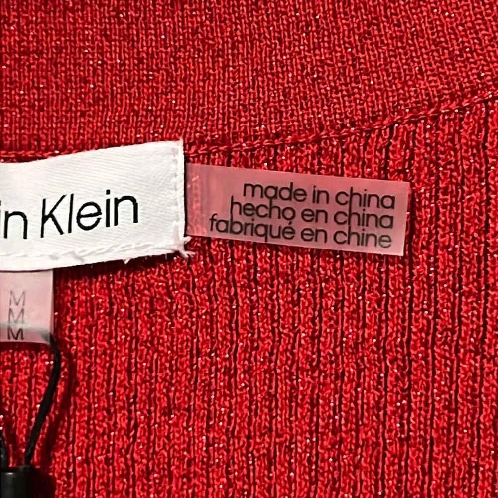 Calvin Klein medium red dressy pullover v-neck sweater ruched bottom sparkly NWT - Image 2