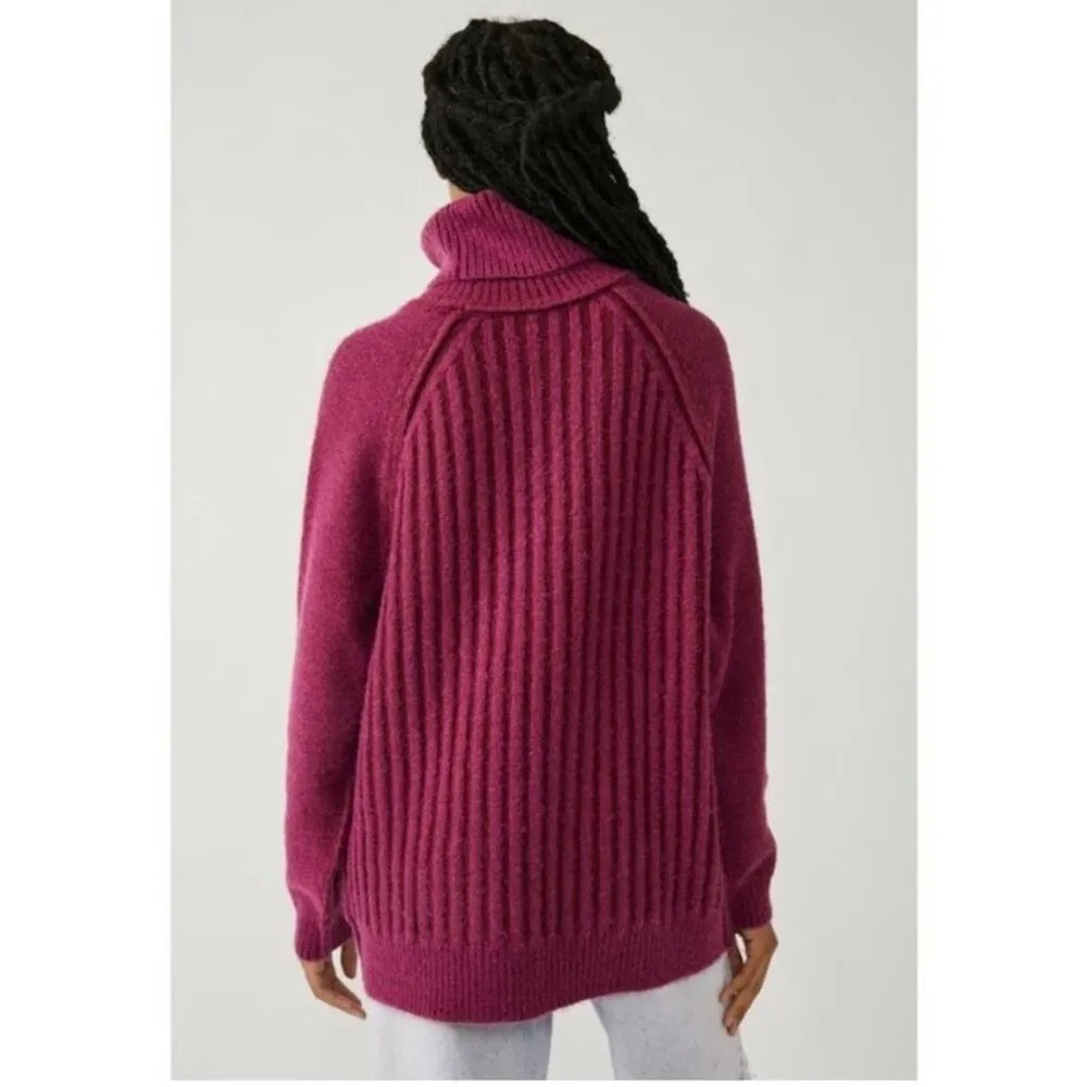 Free People Pink Ribbed Oversized Long Sleeve Soft Big City Turtleneck XS - Image 2