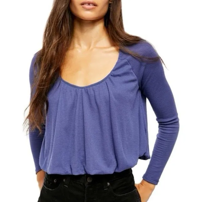 Free People We The Free Bondi Thermal Long Sleeve Top True Blue Size XS - Image 12