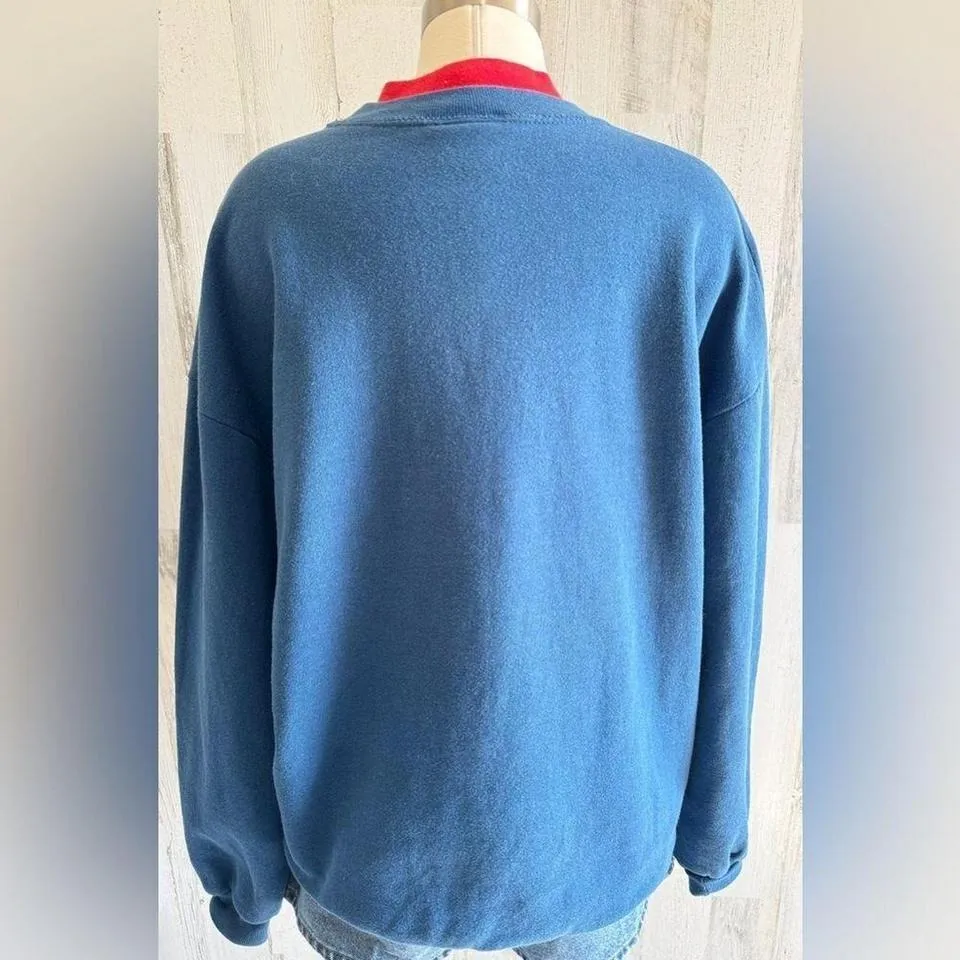 Vintage fall scarecrow sweatshirt made in USA 2X fall pumpkins cat see photos Blue Size XXL - Image 2