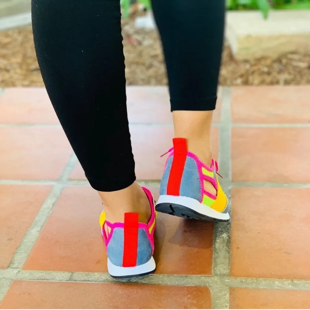 Women Colorful Casual Sneakers Size 8 Pink - Image 3
