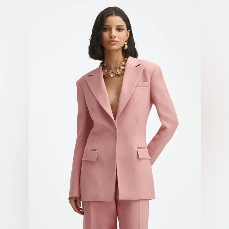 SET Oscar de la renta pink bow peak label jacket blazer and pants suit set - Image 3