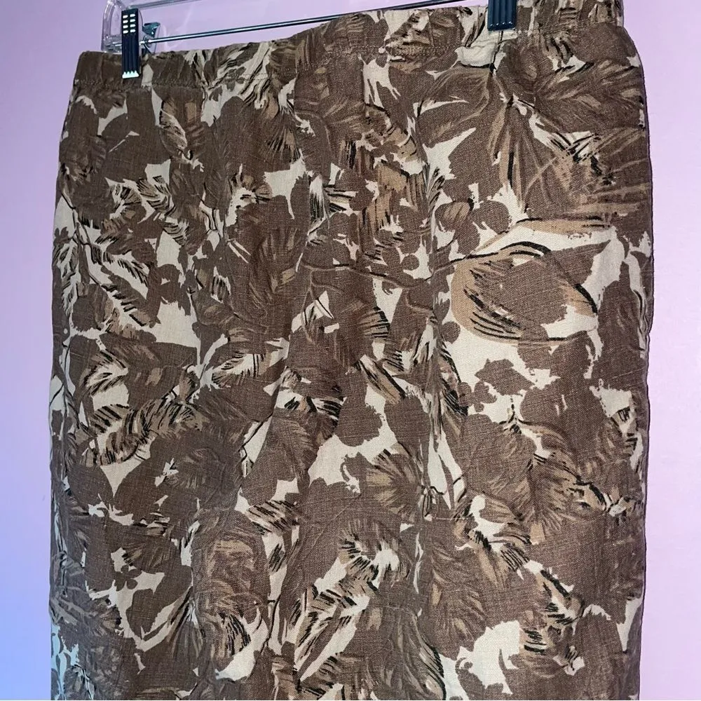 J Jill Size S 100% Linen Wide Leg Printed Pants Pull On Brown - Image 6