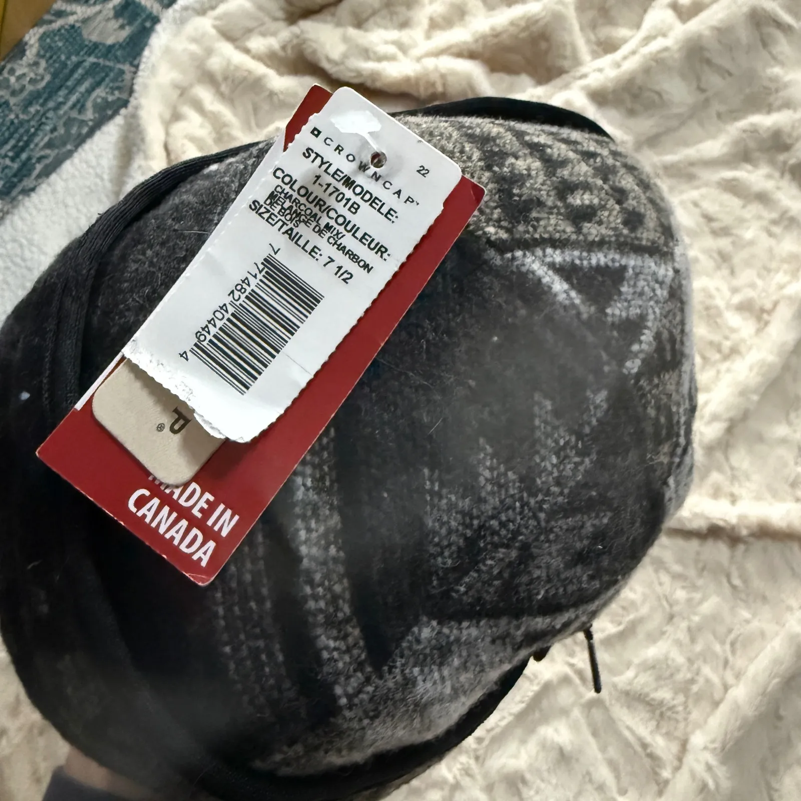Crown Cap NWT Womens‎ Charcoal Patterned Wool Blend Trapper Hat Size 7 1/2 Gray - Image 3