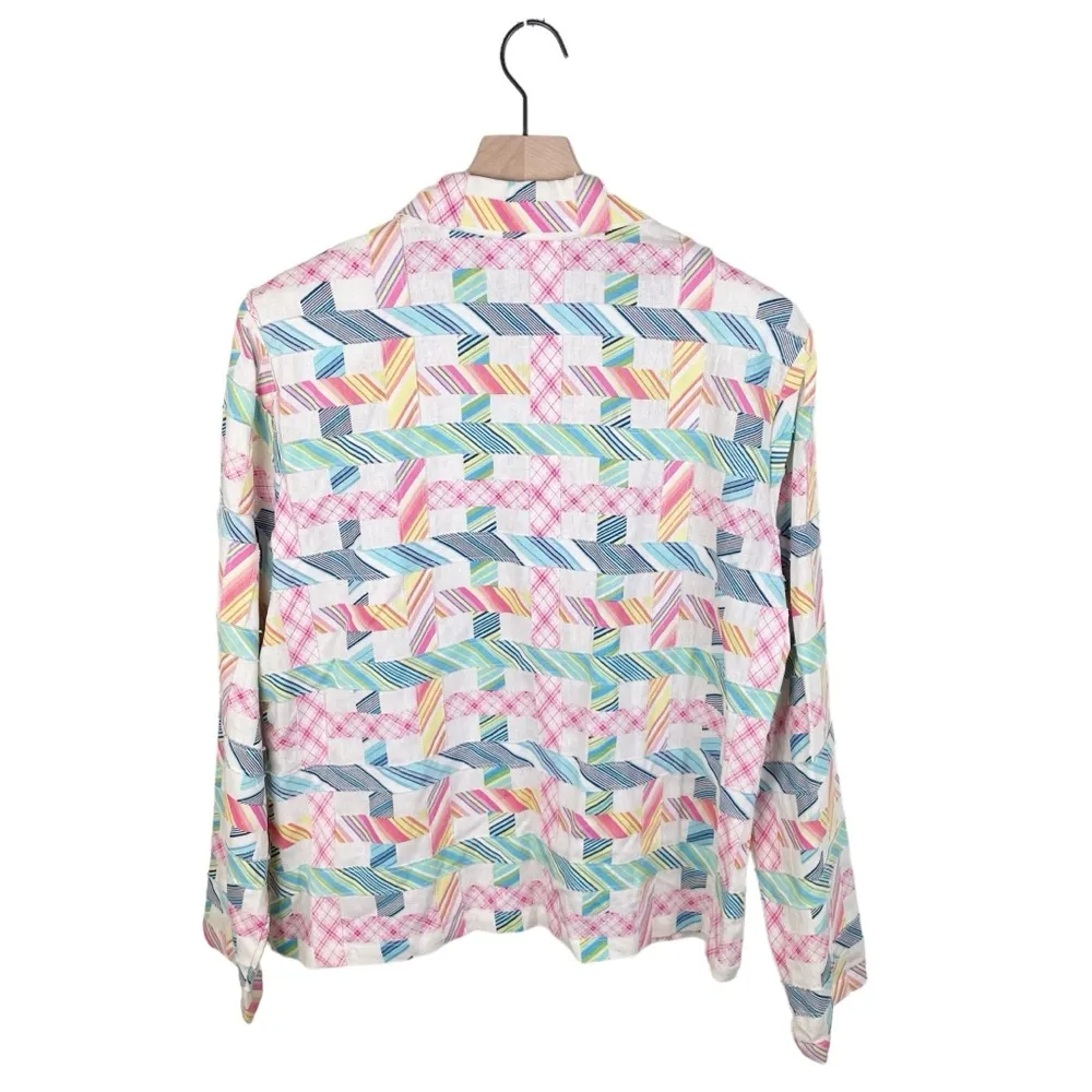 Alfred Dunner Linen Mixed Print Plaid Patchwork Jacket Shacket Size 10 NWT - Image 2