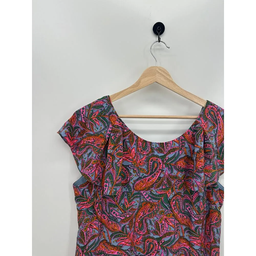 J.Crew Dress Women 12T Pink Paisley Silk Ruffle Scoop Neck Modest Light - Image 4