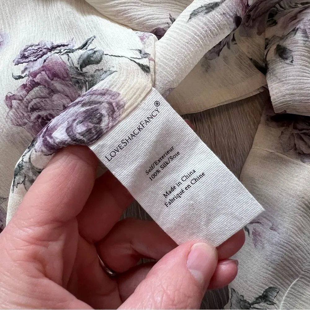 Loveshackfancy 100% silk domino floral print wrap blouse women’s size S‎ - Image 9