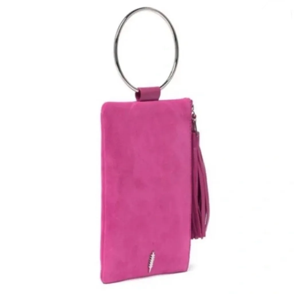 Thacker Nolita Suede Tassel Ring Clutch, Pink Orchid / Silver - Image 3