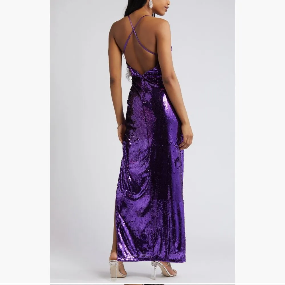 NWT Lulus Keep it Sparkly Sequin Sleeveless Gown Small, PURPLE - Image 5
