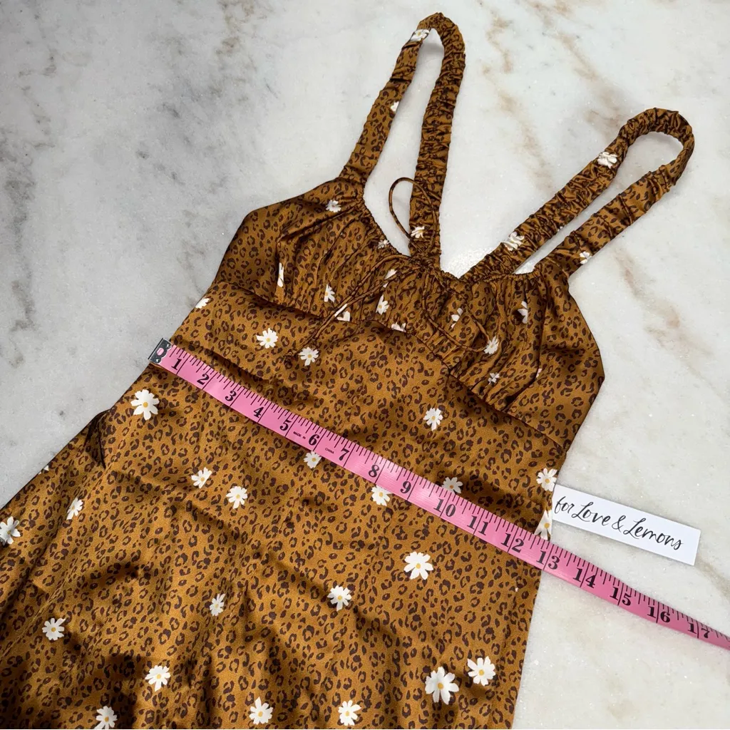 For Love & Lemons Tawney Mini Dress Cheetah Daisy Print Satin - Image 13