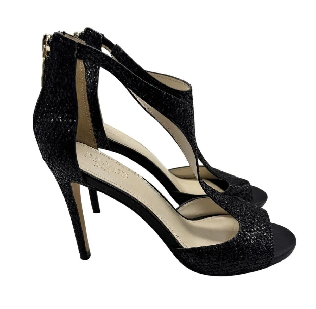 Davids Bridal Saylor Black Glitter Open Toe High Heel Pumps Sz 8.5 Wedding Prom - Image 2