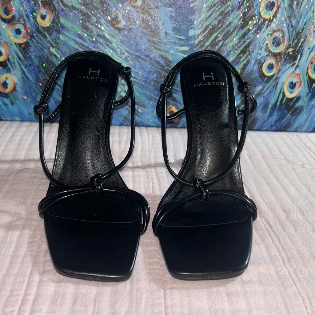Halston Size 8 Black Strappy Heels - Image 3