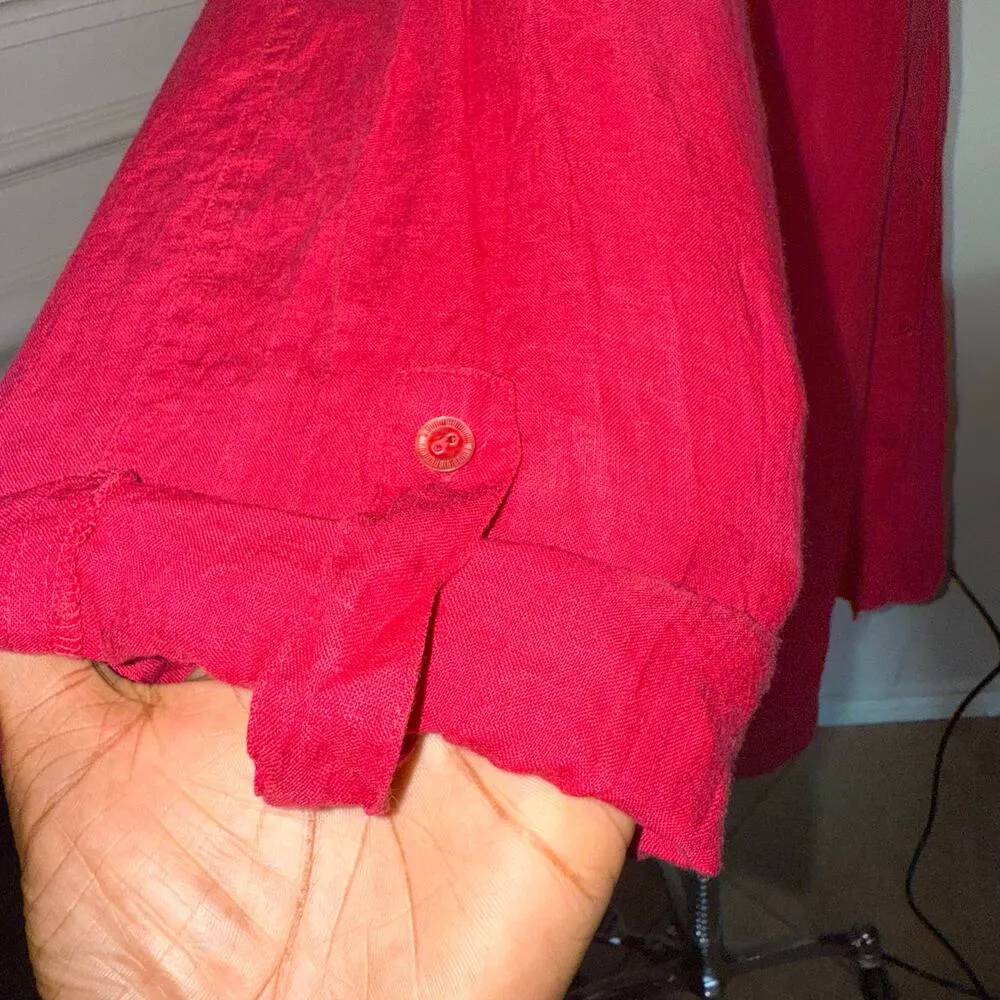 Eileen Fisher Pink 100% Irish Linen Long Sleeve Button Up Shirt Plus Size 2X - Image 6