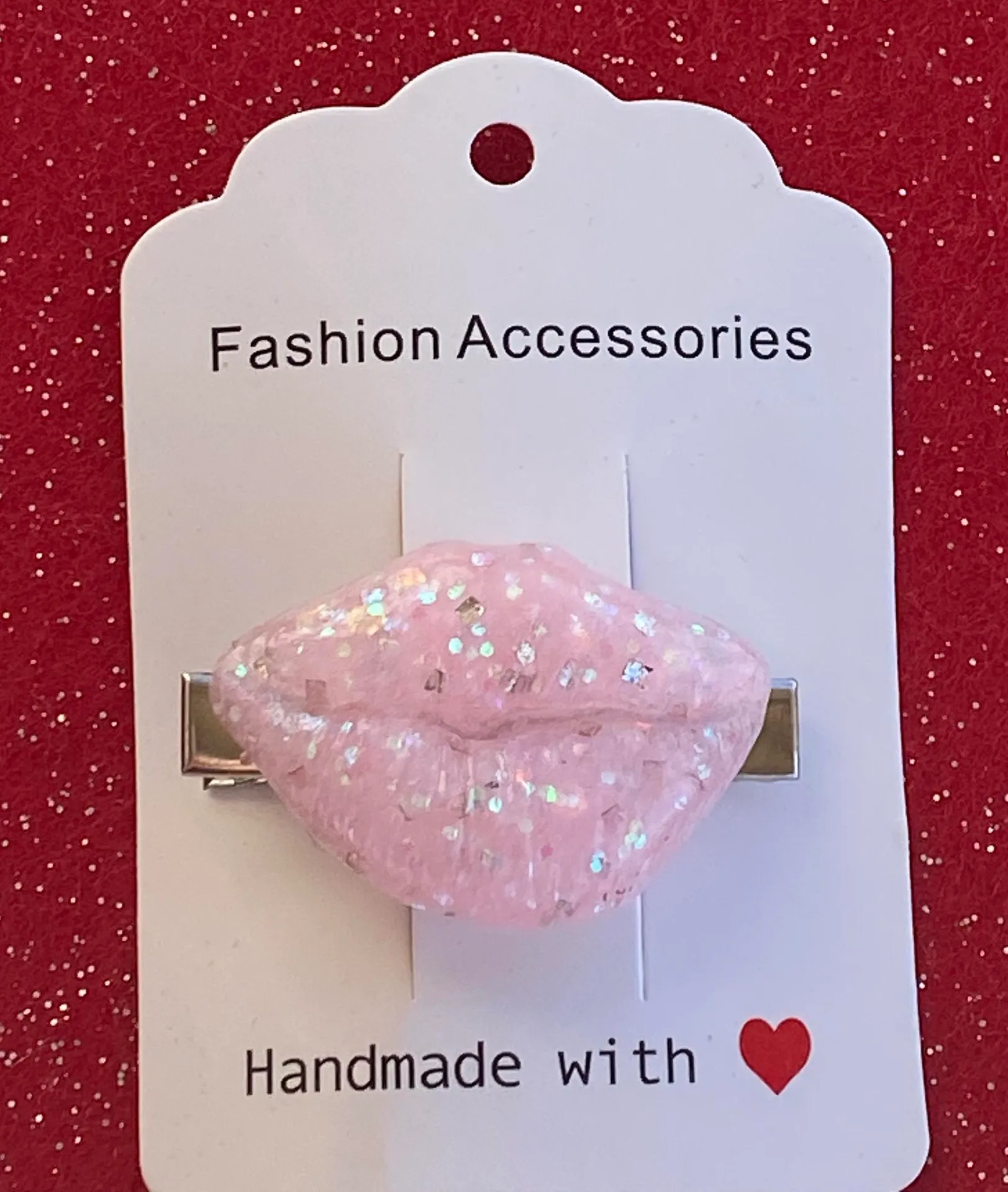 New Pink Glitter Lip Hair Clip - Image 2