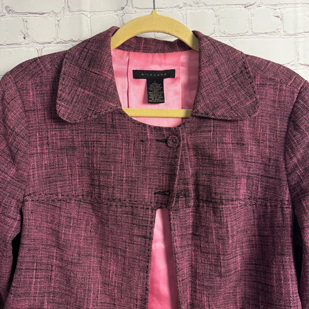 Silkland Vintage Y2k ladies pink and black textured blazer cotton linen size LG - Image 3