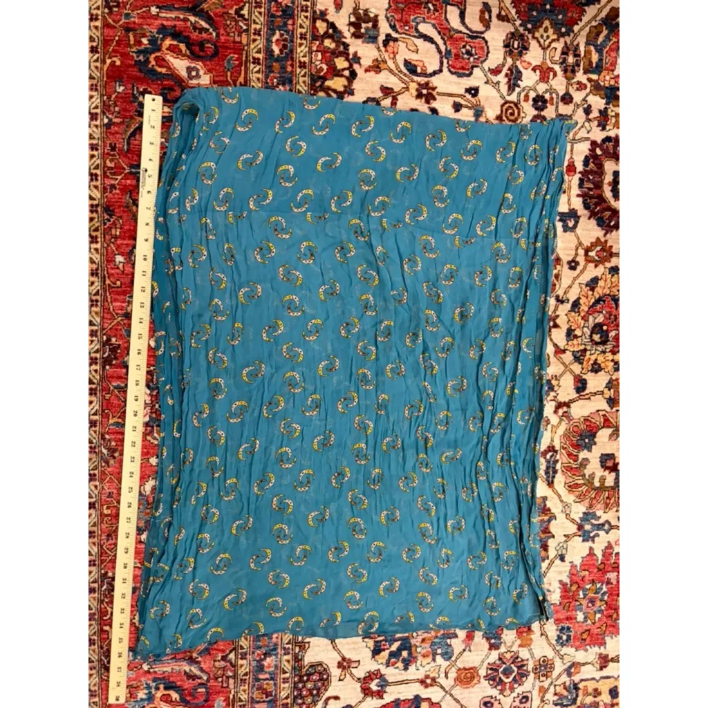 James Coviello Vintage Silk Scarf Celestial Moon Star Print Blue Teal - Image 4