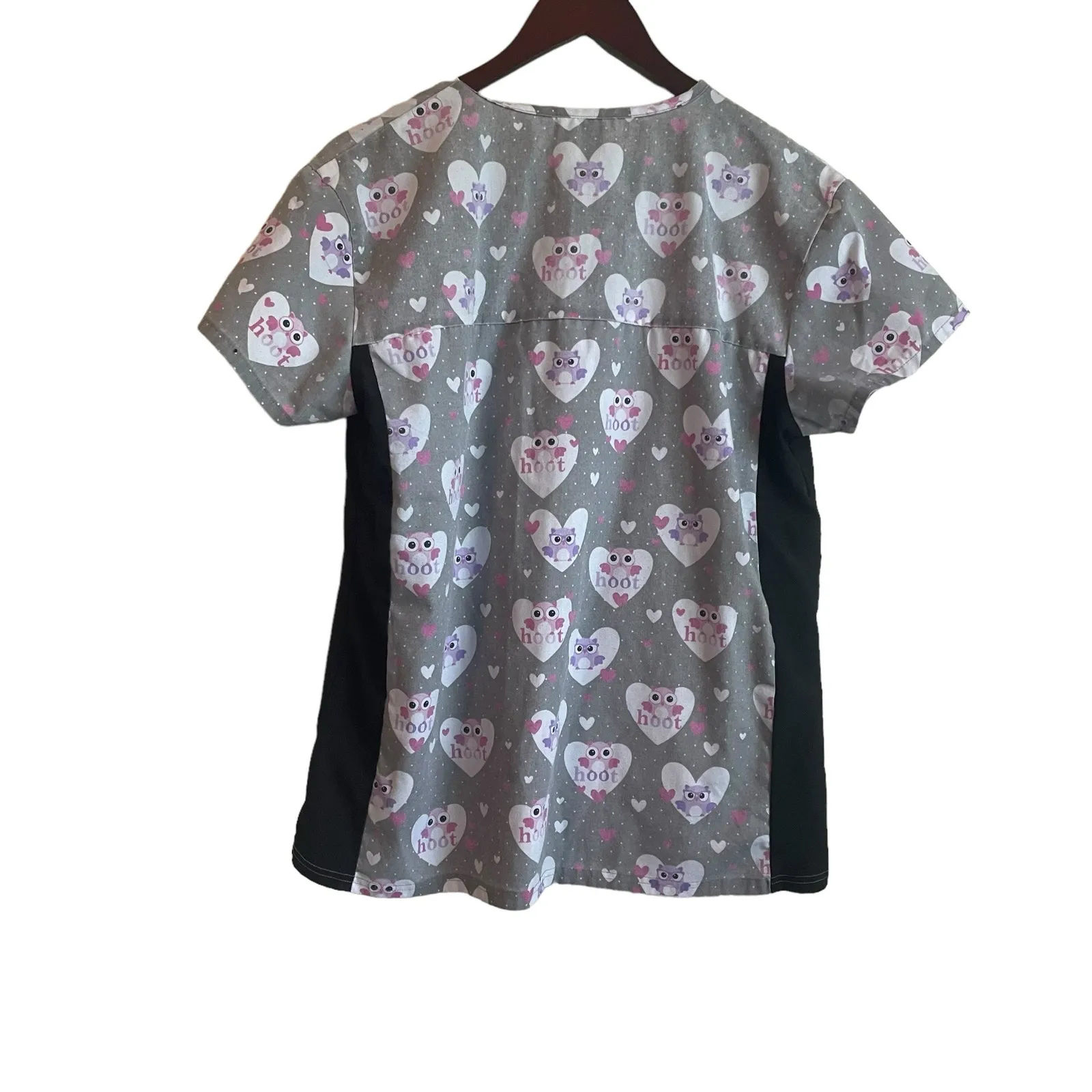 Divine by JDM Women Scrub Top M Gray‎ Owl Print V Neck Nurse Casual Workwear Gray Size M - Image 3