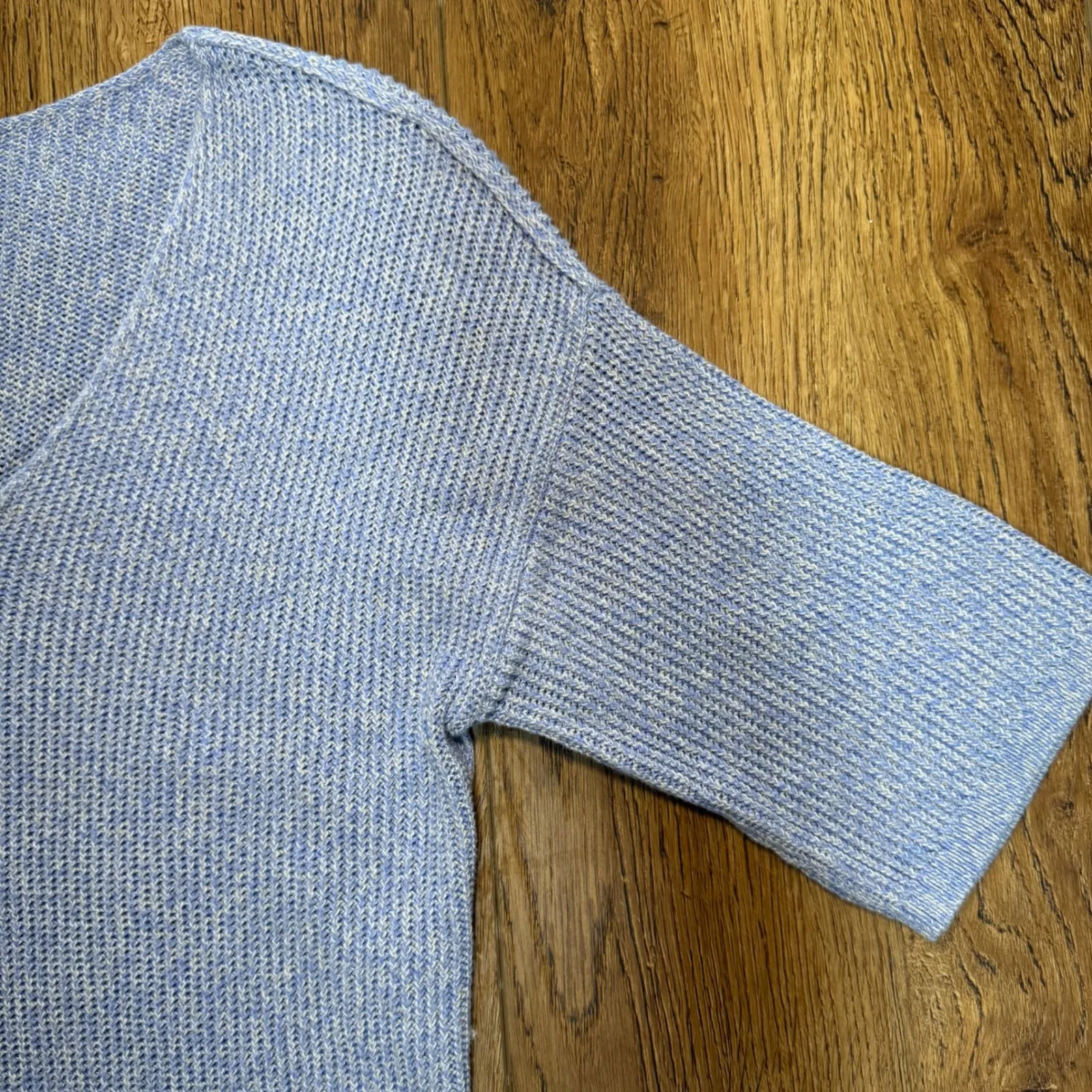 Y2K LOFT Knit Top Blue V Neck Womens Size S Short Sleeve 100% Cotton Sweater - Image 7