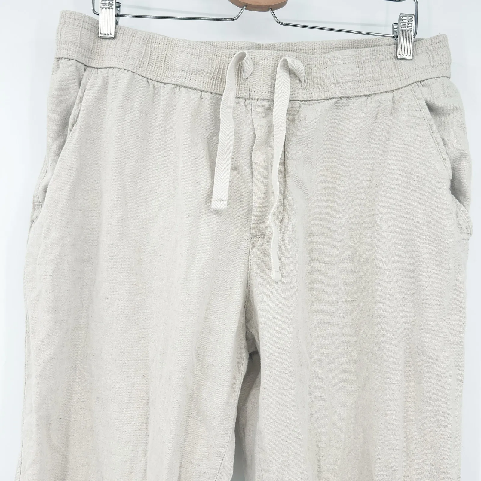 Zara Womens Casual Beachy Linen Blend Elastic Waist Pull On‎ Pants Size XL Beige - Image 2