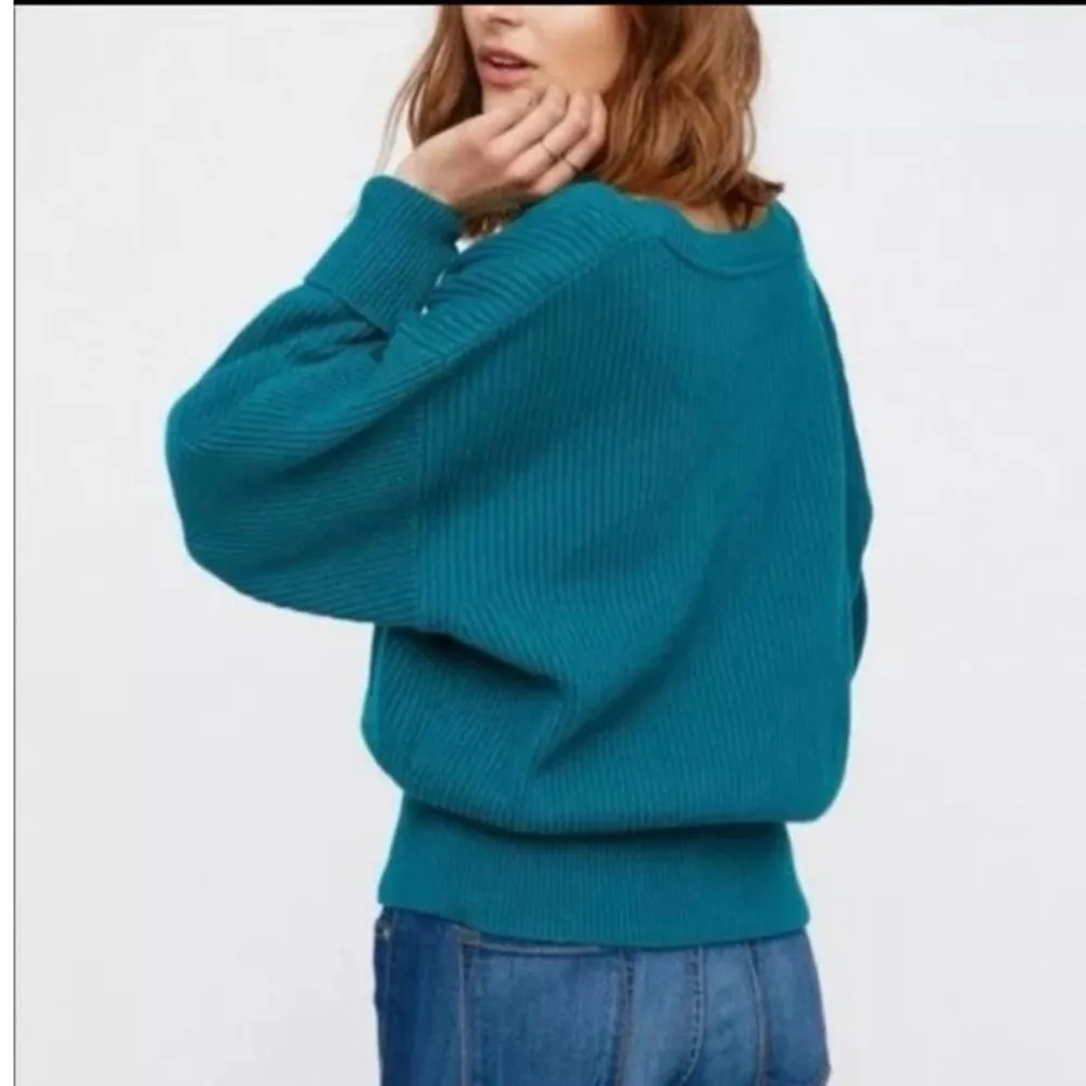NWT Free People Allure V Neck Ribbed Pullover Sweater in Turquoise Size XS - Image 9